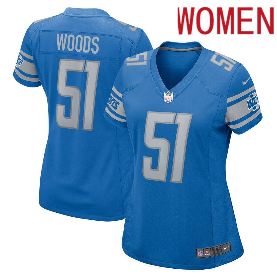 Women Detroit Lions #51 Josh Woods Nike Blue Player Game NFL Jersey